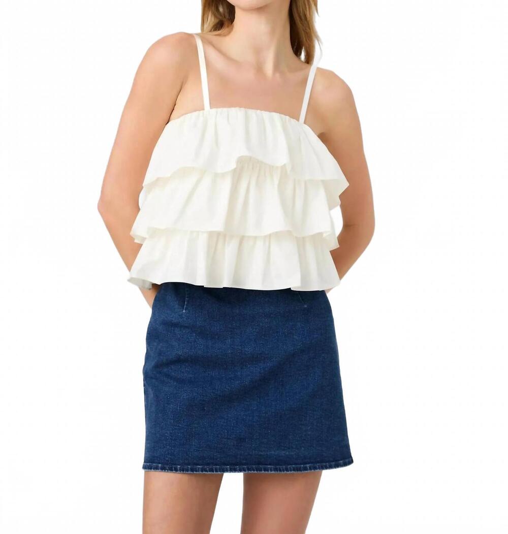 NEW FRENCH CONNECTION aimee tiered ruffle top in porcelain cream